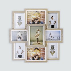Cadre photo multivues en bois clair avec 9 vues couleur blanc
