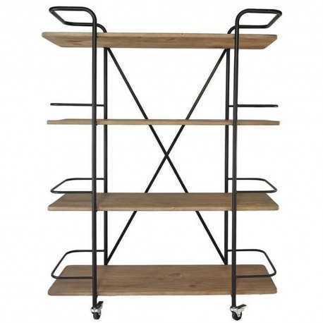 Shelf design black metal, on wheels with 4 wooden shelves