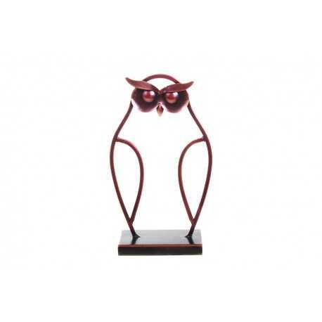 Sculpture, statuette silhouette de chouette rouge patiné