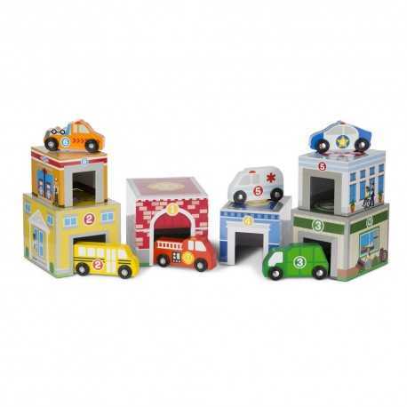 Set of 6 cars with buildings