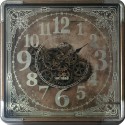Square clock with gears under glass