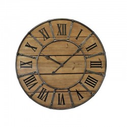 Round wood metal clock with rivets