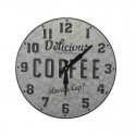 Round zinc metal clock decor "Delicious Coffee have a cup". Diameter 40 cm
