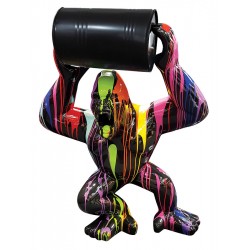 Statue gorille Donkey kong multicolore avec baril
