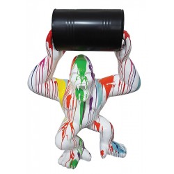 Multicolored king-kong gorilla statue white background with barrel
