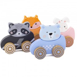 Jeu de 4 voitures animaux en bois