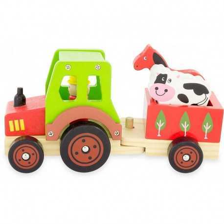 Wooden tractor and its trailer, children's toy