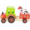 Wooden tractor and its trailer, children's toy