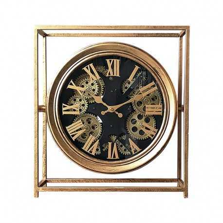 Horloge mécanique couleur dorée à engrenages visibles