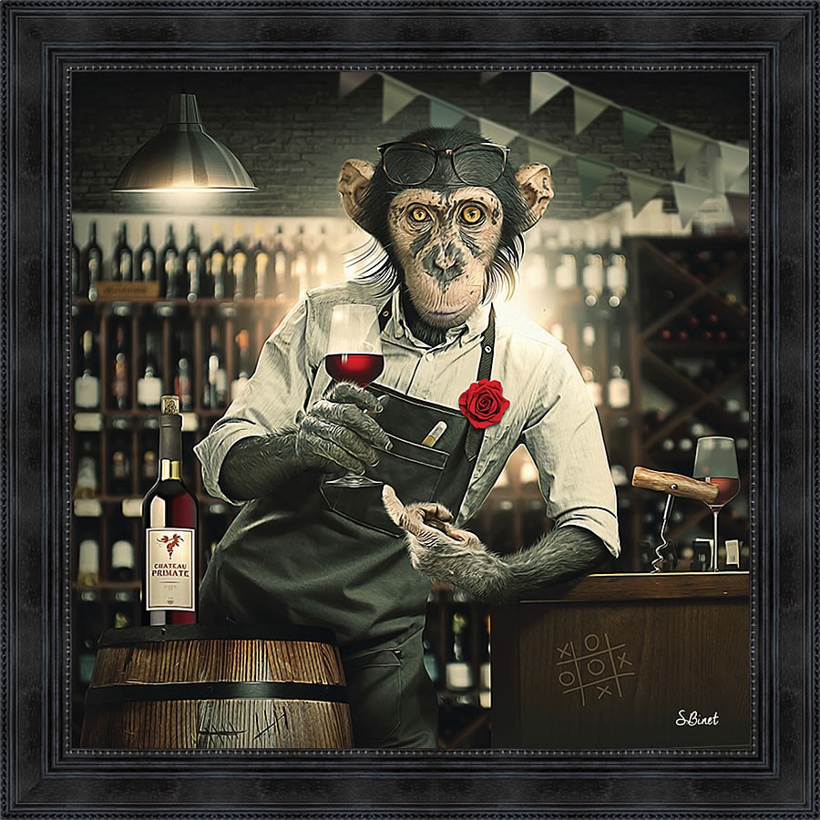 monkey drinking wine painting