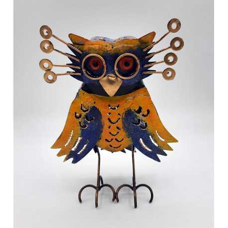 Handcrafted metal owl with glasses