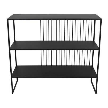 Wired black metal shelving unit