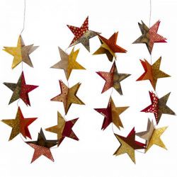 Brocéliande garland with double red and gold stars in Lokta paper