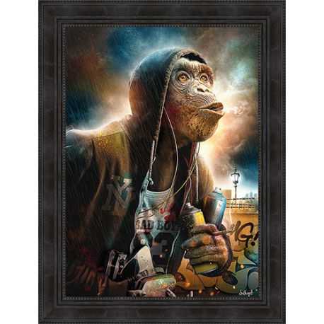 Hooded monkey painting by Sylvain Binet 50x70