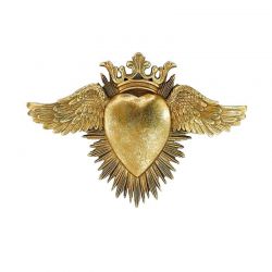 Ex-voto coeur couronné avec ailes, couleur doré