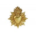 Ex-voto heart flames and sun, golden color