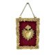 Decorative frame Ex-voto heart flames golden color on red background with chain