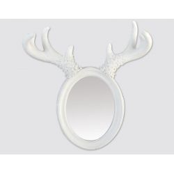 White oval mirror with moose horns