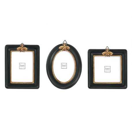 Set of 3 black photo frames with golden bee