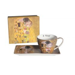 Coffret tasse 250 ml et sous tasse G. Klimt larmes d'or
