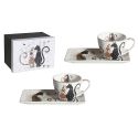 Set of 2 coffee cups with saucer, decoration of cats in love