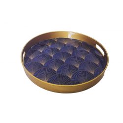 Round tray, art deco color blue and gold