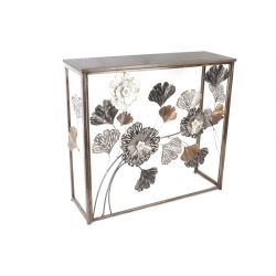 Design console in metal decorated with floral atmosphere