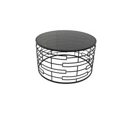 Table basse design ronde noire en métal, verre fumé