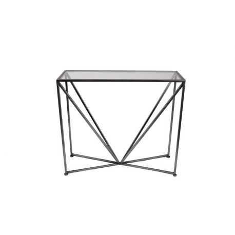 Triangle pattern console in metal and tempered glass