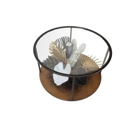 Metal coffee table with tropical golden foliage