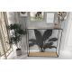 Metal & wood console with banana leaf background