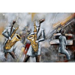 Rectangular painting orchestra Jazz, sax, metal piano